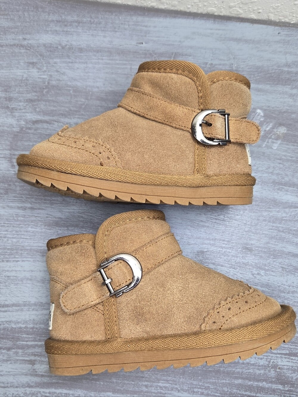 Babyfeet Tan Suede Winter Boots with Fleece Lining Toddler Size 6
